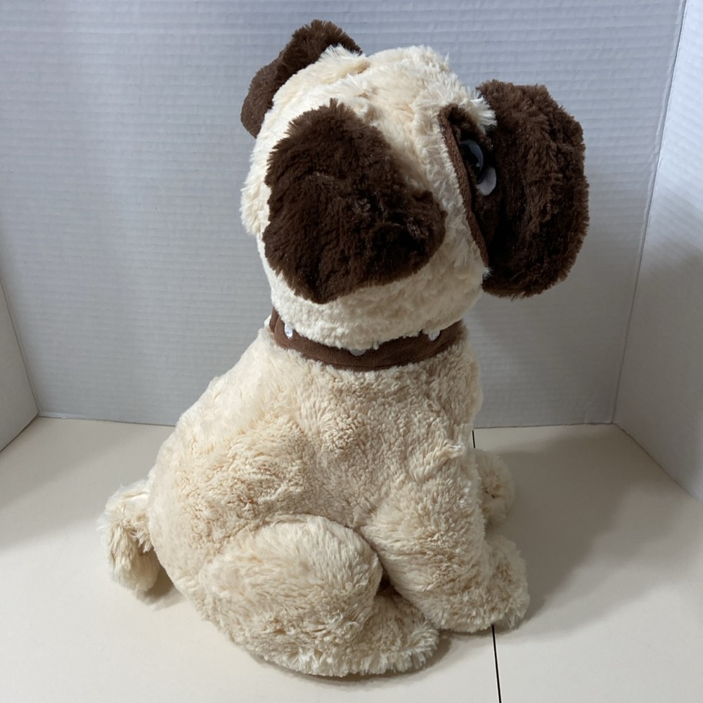 Realistic Pug Dog Plush Companion Soft Cuddly Stuffed Animal Brown Collar 14” - Picture 6 of 9
